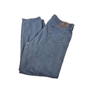 Wrangler Jeans Mens 46x32 Blue Denim Comfort Fit Straight Leg Premium Quality